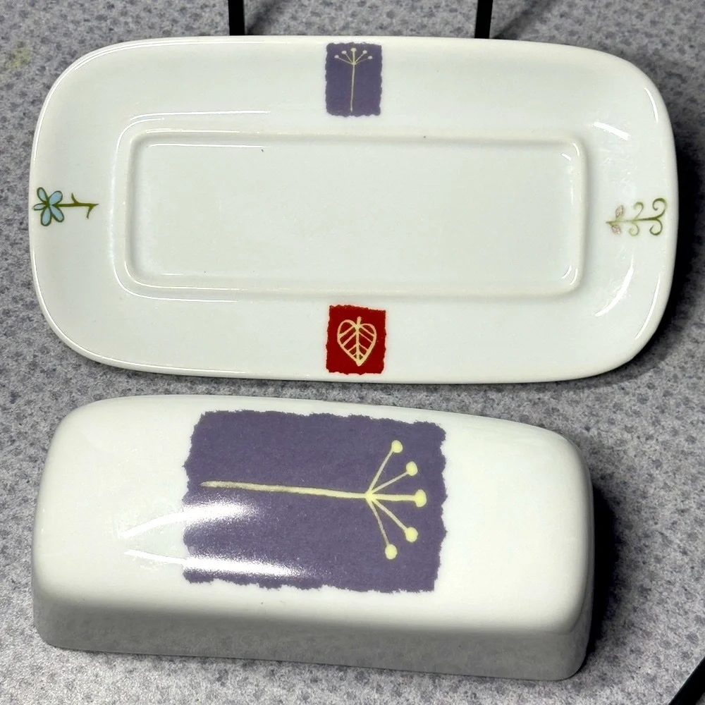 Vintage Ceramic BIA Cordon Bleu Covered Stick Butter Dish in Lavender Floral